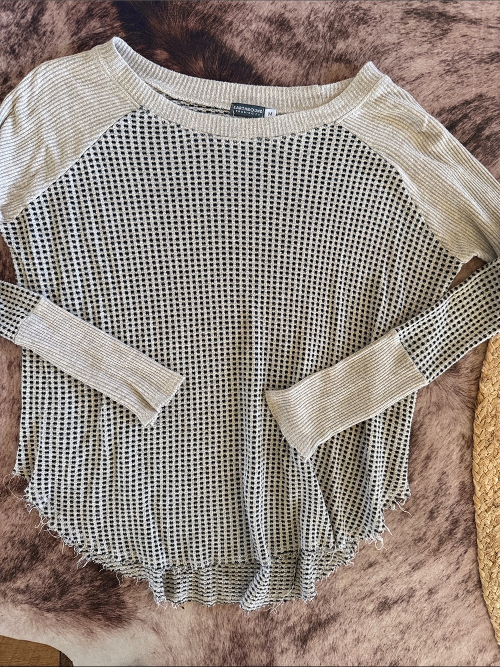 EARTHBOUND Beige and Black Waffle Knit Long Sleeve Top